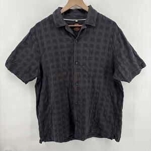 Common People Shirt Mens XL Black Textured Short Sleeve Button Front Camp Collar